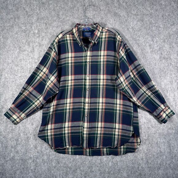 Sir Pendleton Shirt Mens XL Blue Plaid Flawed Sleeves Shrunk And Has 2 Holes - Picture 2 of 10